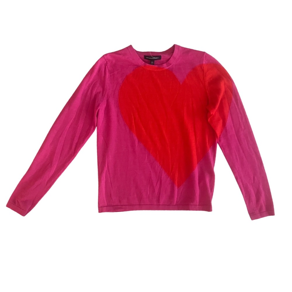 Banana Republic‎ Women's Merino Wool Pink Red Heart Sweater Knit- Size XS - Picture 2 of 6